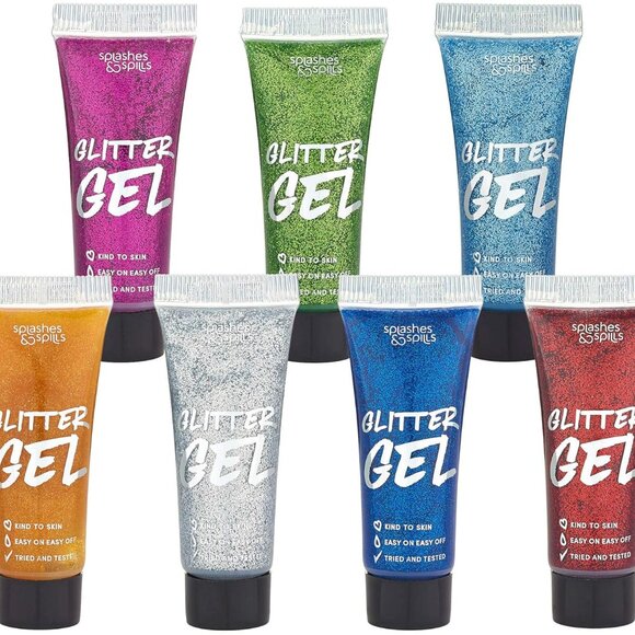 Body Glitter Paint Gel - 7 Color Costume Set for Women, Girls - 10 ml Tubes Holo